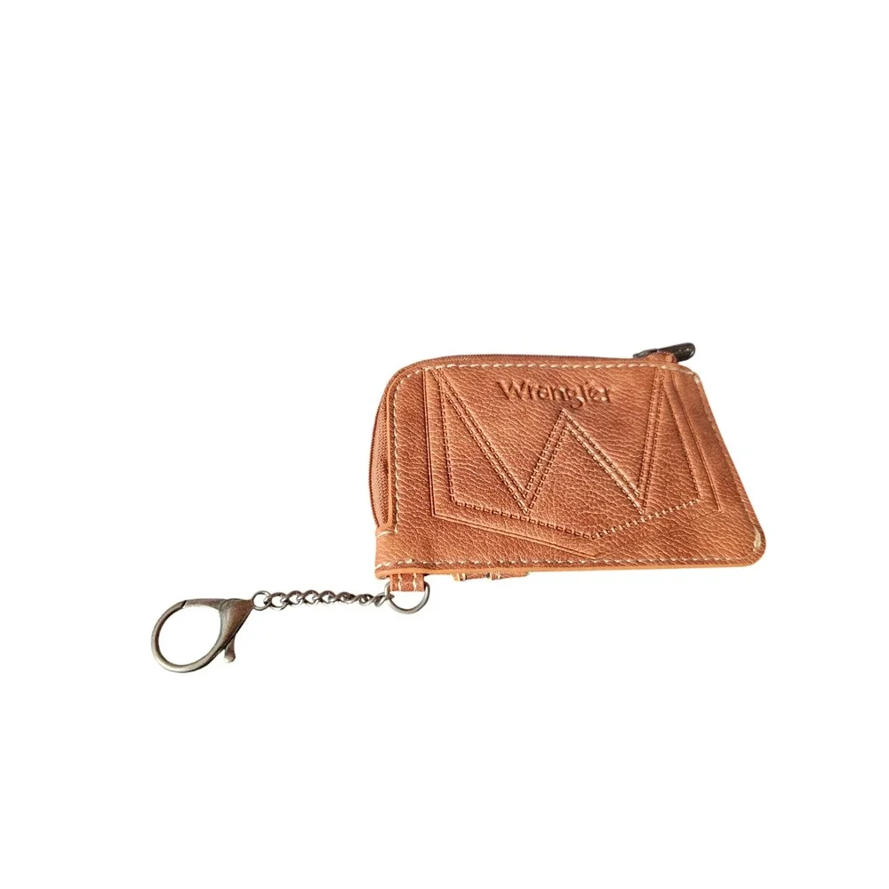 Wrangler Card Holder Women OS Turquoise Brown Excellent Southwestern Keychain